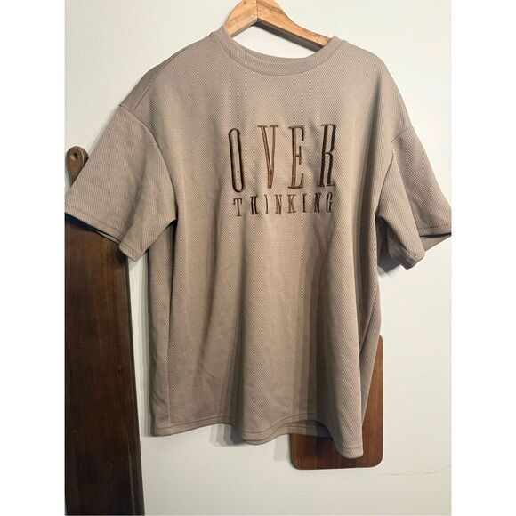 Cider Womens Brown Short Sleeve Oversized Over Thinking Graphic T-Shirt Small - Picture 1 of 5